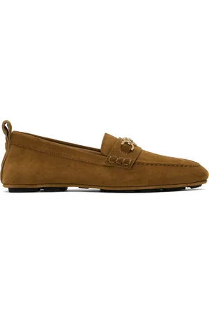 VERSACE Tan Villa Suede Driver Loafers