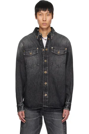 VERSACE Black Stonewashed Denim Overshirt