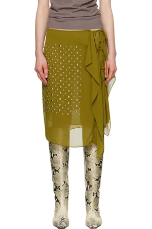 DRIES VAN NOTEN Green Studded Midi Skirt