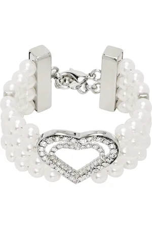 BLUMARINE White & Silver Faux-Pearl Heart Bracelet