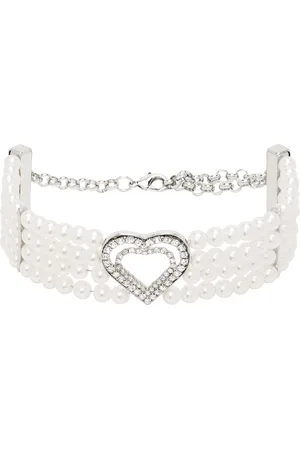 BLUMARINE White Faux-Pearl Heart Choker