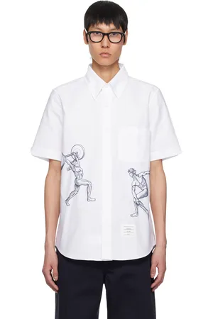 Thom Browne White Straight Fit Embroidered Athletes Shirt