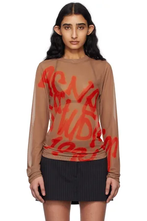 Acne Studios Taupe Long Sleeve Sprayed Logo T-shirt