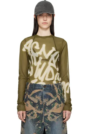 Acne Studios Khaki Sprayed Logo Long Sleeve T-shirt