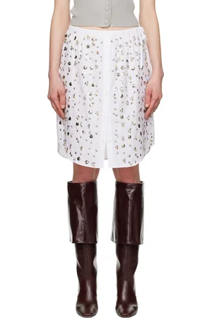DRIES VAN NOTEN White Embellished Midi Skirt