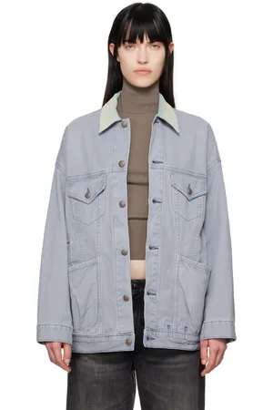 R13 Gray & Green Lacey Trucker Denim Jacket