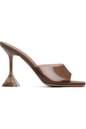 Amina Muaddi Brown Lupita Glass Slipper Heeled Sandals