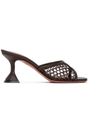 Amina Muaddi Brown Lupita Net 70 Heeled Sandals