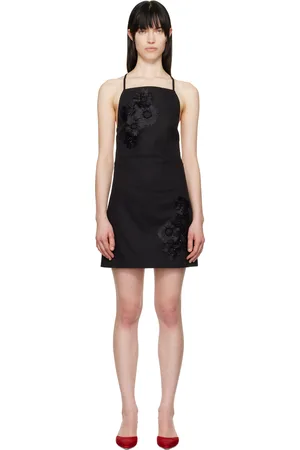 Msgm Black Floral Appliqué Minidress