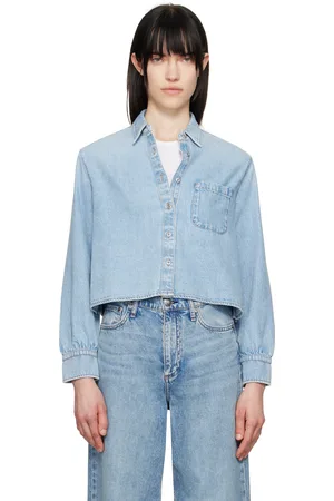 RAG&BONE Blue Featherweight Cropped Maxine Denim Shirt