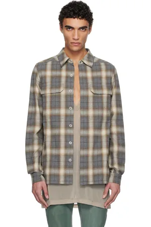 Rick Owens Gray Hollywood Cotton Plaid Overshirt