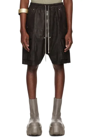 Rick Owens Brown Hollywood Cargobela Leather Cargo Shorts