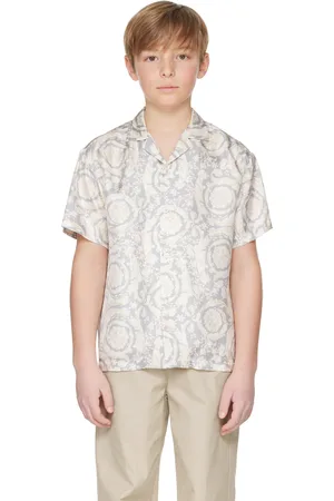 VERSACE Kids Gray Barocco Silk Shirt