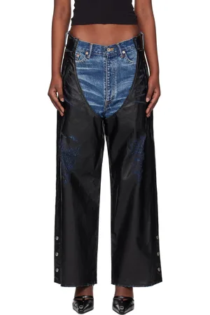 DOUBLET Blue & Faux-Leather Coating Chaps Jeans