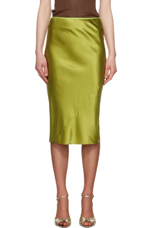 DRIES VAN NOTEN Khaki Silk Midi Skirt