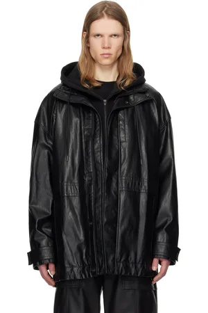 JUUN.J Hood Detachable Car Faux-Leather Coat