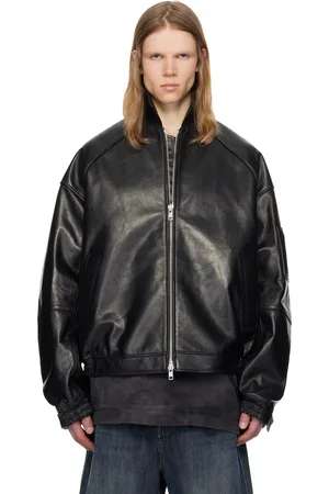 JUUN.J Stand Collar Leather Aviator Jacket