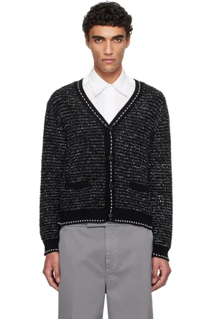 Thom Browne Black Eyelash Tweed Jacquard V Neck Cardigan