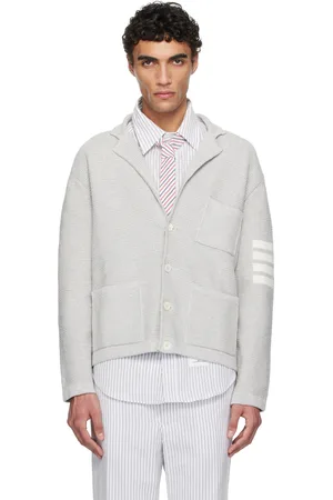 Thom Browne Gray Linen Cotton 4-Bar Cardigan