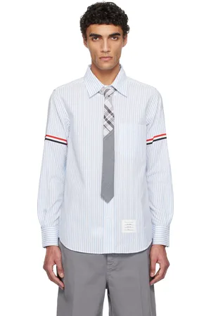 Thom Browne White & Blue Madras Cotton Armband Shirt