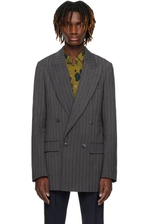 DRIES VAN NOTEN Gray Double-Breasted Blazer