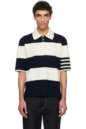 Thom Browne Navy & Off-White Rugby Stripe Milano Stitch SS Polo