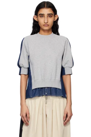 3.1 Phillip Lim Gray & Navy French Terry Denim Combo Sweatshirt