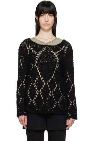 OPEN YY Cotton Argyle Pointelle Pullover Sweater