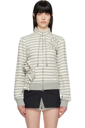 OPEN YY Gray & Beige Appliqué Zipup Sweatshirt