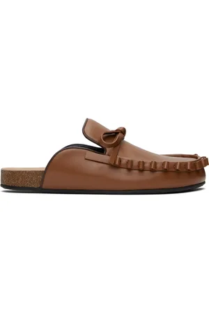 J.W.Anderson Tan Ruffle Loafer Leather Mules