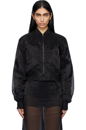 The Frankie Shop Black Micky Cropped Sheer Bomber Jacket