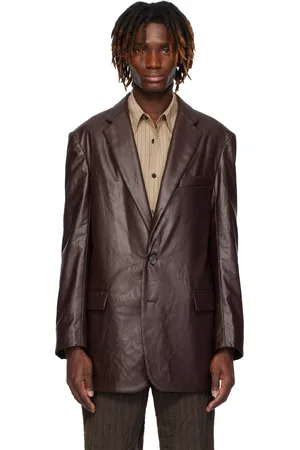 DRIES VAN NOTEN Burgundy Coated Blazer