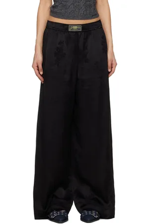 Ganni Black Satin Jacquard Trousers