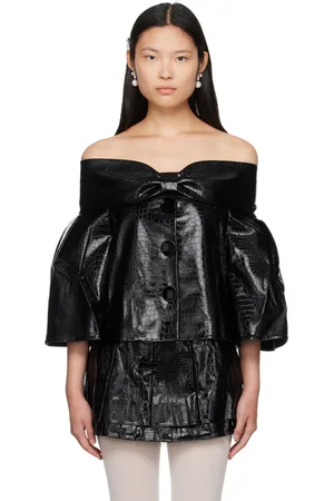 Shushu/Tong Black Bow Faux-Leather Blouse
