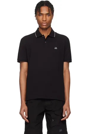 C.P. Company Black Stretch Piquet Two-Button Logo Polo