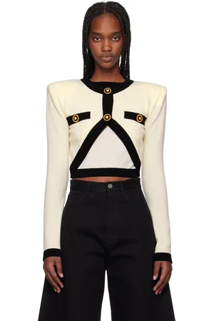 Balmain Off-White Knit Faux-Cardigan Sweater