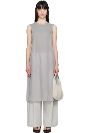 AMOMENTO Gray Sheer Midi Dress