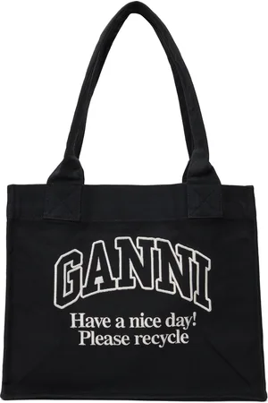 Ganni Black Contrasted Logo Large Canvas Tote