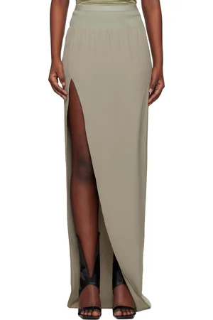 Rick Owens Green Hollywood Cocoon Crepe Slit Maxi Skirt