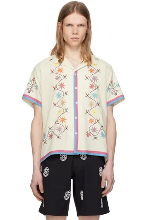HARAGO Off-White Flower Embroidered Shirt
