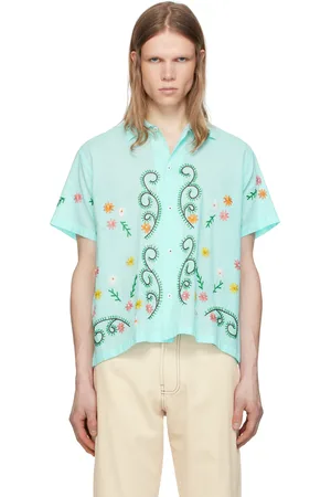 HARAGO Blue Embroidered Seaweed Shirt