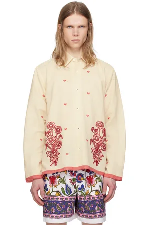 HARAGO Off-White Beadwork Flower Shirt