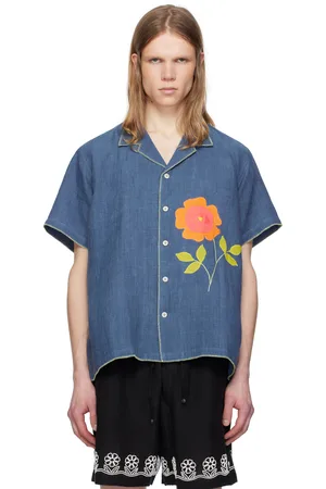 HARAGO Blue Flower Appliqué Shirt