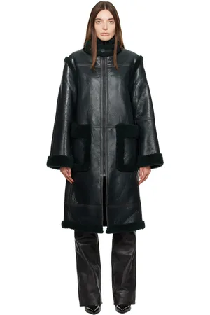Helmut Lang Khaki Zip Shearling Coat
