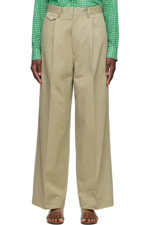 Auralee Khaki Washed Finx Chino One-Tuck Trousers