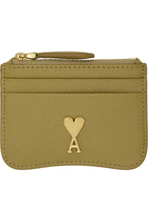 Ami Khaki Leather Zipped Card Holder