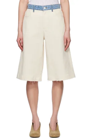 Moschino Beige & Blue Textured Cotton Hemp Shorts