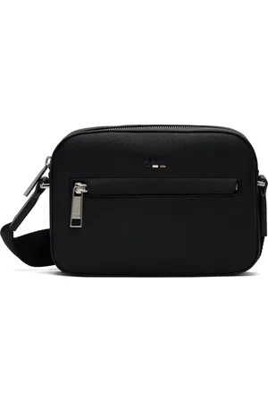 HUGO BOSS Black Pebble-Grained Faux-Leather Messenger Bag