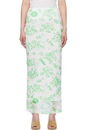 Moschino Green & White Floral Print Mesh Maxi Skirt