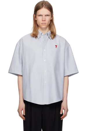 Ami Blue Cotton Boxy Fit Short Sleeves Shirt